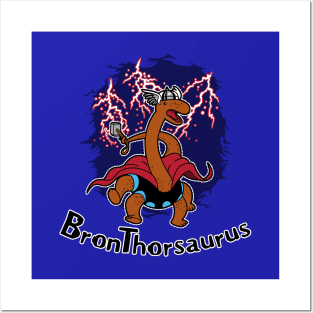 Cute Funny Thor Superhero Brontosaurus Dinosaur Bronthorsaurus Gift For Dinosaur Lovers Posters and Art